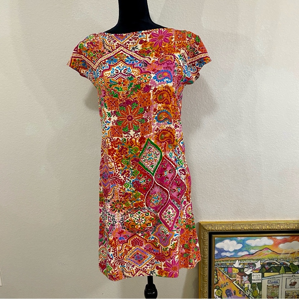 Ralph Lauren Vibrant‎ Multicolored 100% Silk Dress Cap Sleeves and Slip Dress